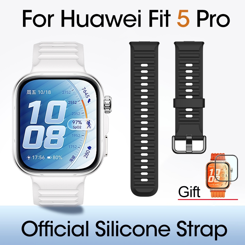สไตล์อย่างเป็นทางการกีฬาซิลิโคนสําหรับนาฬิกา Huawei Fit5 Pro Watchband 3D หน้าจอโค้ง Protector สําหรับ Huawei นาฬิกา Fit 5 Pro สายรัดข้อมืออุปกรณ์เสริม