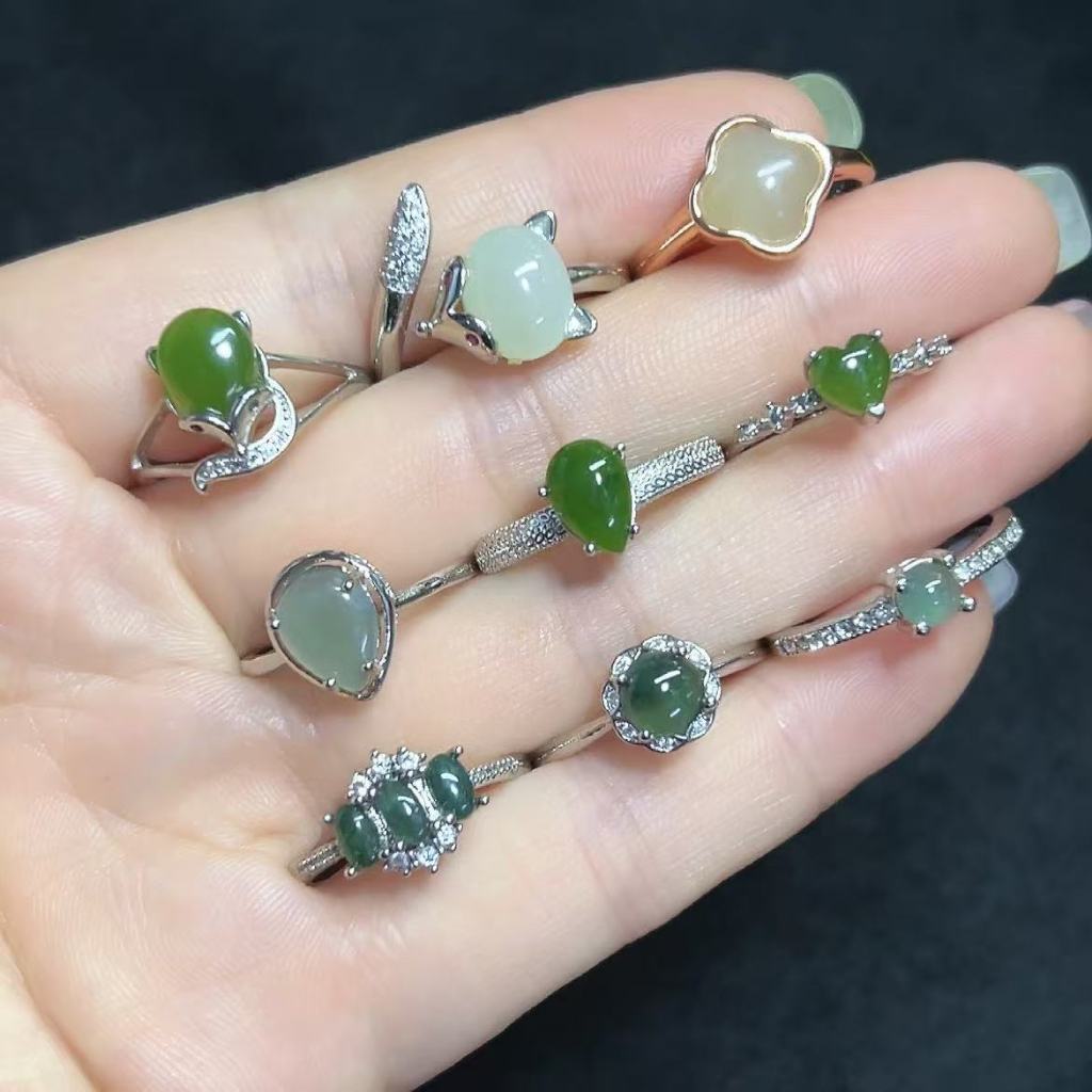 แหวนหยกธรรมชาติ แบบปรับได้ ทำมืออย่างสวยงาม เป็นไอเดียของขวัญแฟชั่น
