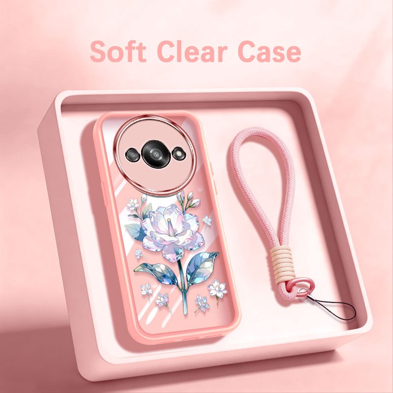 VRQR สําหรับ Xiaomi Redmi A3 A3X 4G Poco C61 4G INS คริสตัลดอกไม้ใสกันกระแทกเคสโทรศัพท์พร้อมเชือกเส้