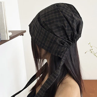 ญี่ปุ่นย้อนยุคลายสก๊อตLaced-Up Baotouหมวกผู้หญิงฤดูใบไม้ผลิฤดูร้อนสไตล์ใหม่Nicheแฟชั่นการออกแบบAll-Matchเสื้อสวมหัวหมวกเย็น