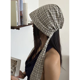 ญี่ปุ่นย้อนยุคลายสก๊อตLaced-Up Baotouหมวกผู้หญิงฤดูใบไม้ผลิฤดูร้อนสไตล์ใหม่Nicheแฟชั่นการออกแบบAll-Matchเสื้อสวมหัวหมวกเย็น