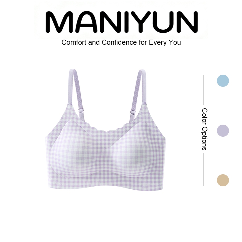 Maniyun 9-18Y ลายสก๊อตหวาน Gril การฝึกอบรม Bra 定杯 ถ้วยคงที่ไม่มีรอยต่อ Breathable วัยรุ่น Bra