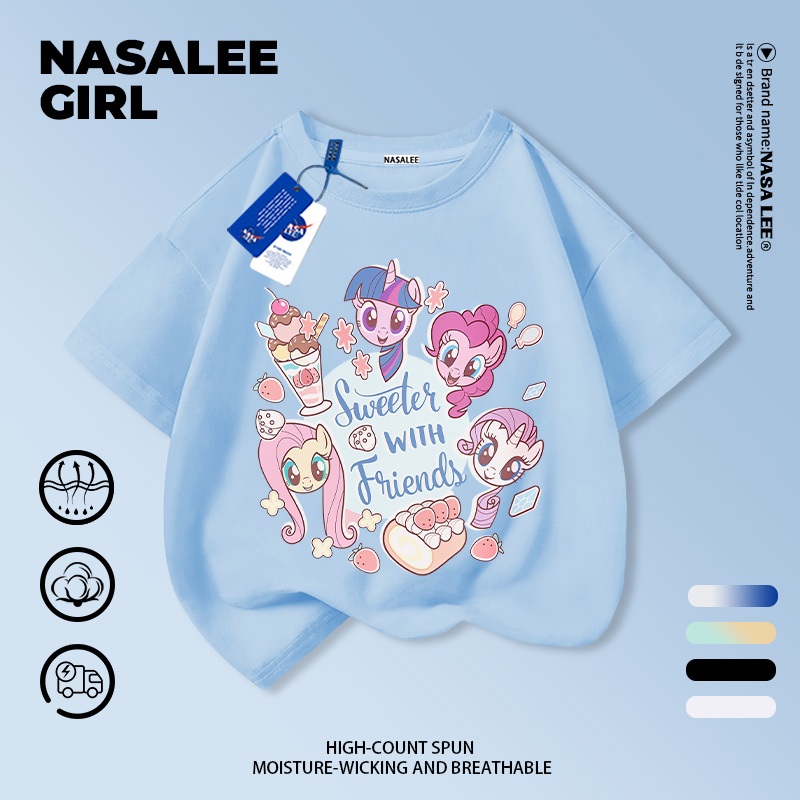 【จัดส่งวันเดียวกัน】เสื้อยืดผ้าฝ้ายสีขาวสำหรับเด็ก ลายม้าโพนี่น่ารัก ระบายอากาศได้ดี เหมาะสำหรับหน้าร้อน แขนสั้น เหมาะสำหรับเด็กหญิงอายุ 3-16 ปี ราคา ถูกที่สุด ดีลบีเคเค แกลเลอรีภาพที่ 9
