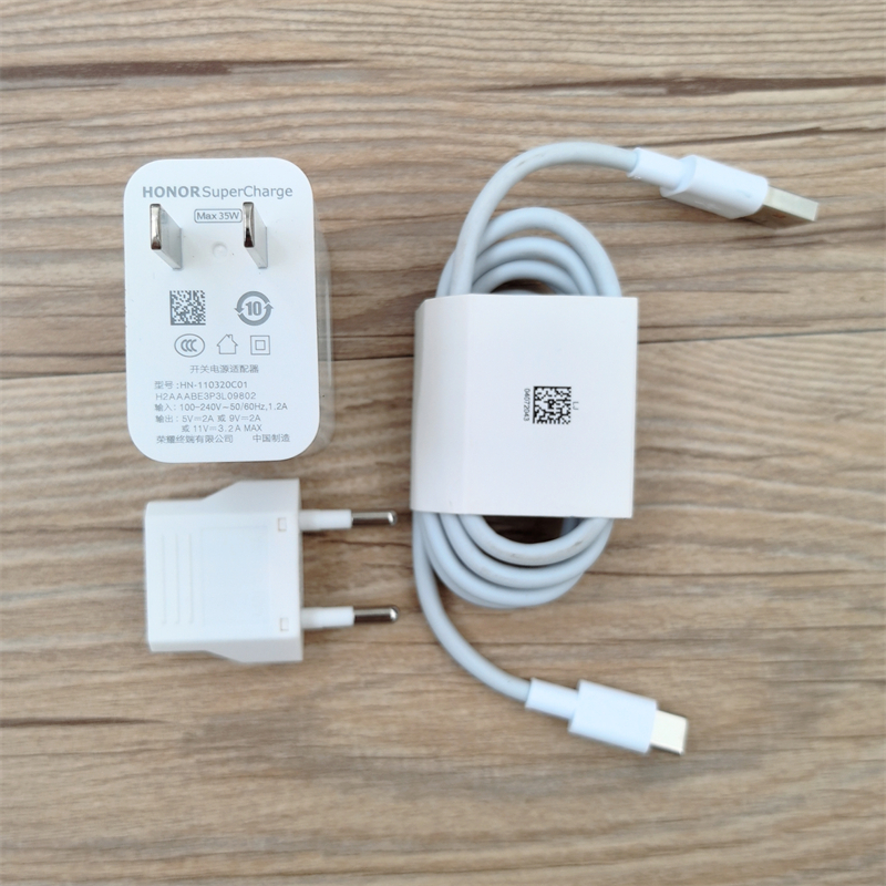 HONOR 35W SuperCharge Charger พร้อมสาย Type-C + อะแดปเตอร์ US/EU สําหรับ Honor X50 / X50 GT 400 Lite X70i X60i Play 60 9A X9 X7B