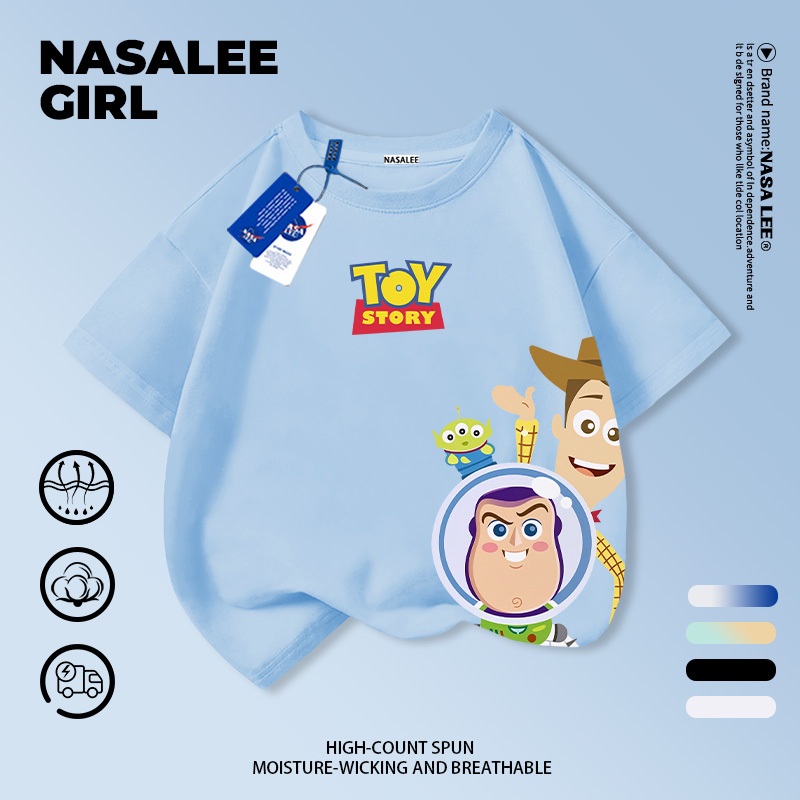 [จัดส่งในวันเดียวกัน] เด็กผ้าฝ้ายสีฟ้าเสื้อยืดการ์ตูนสนุกพิมพ์ฤดูร้อนเสื้อผ้าระบายอากาศแขนสั้นเหมาะสําหรับ 3-16 ชายหญิง