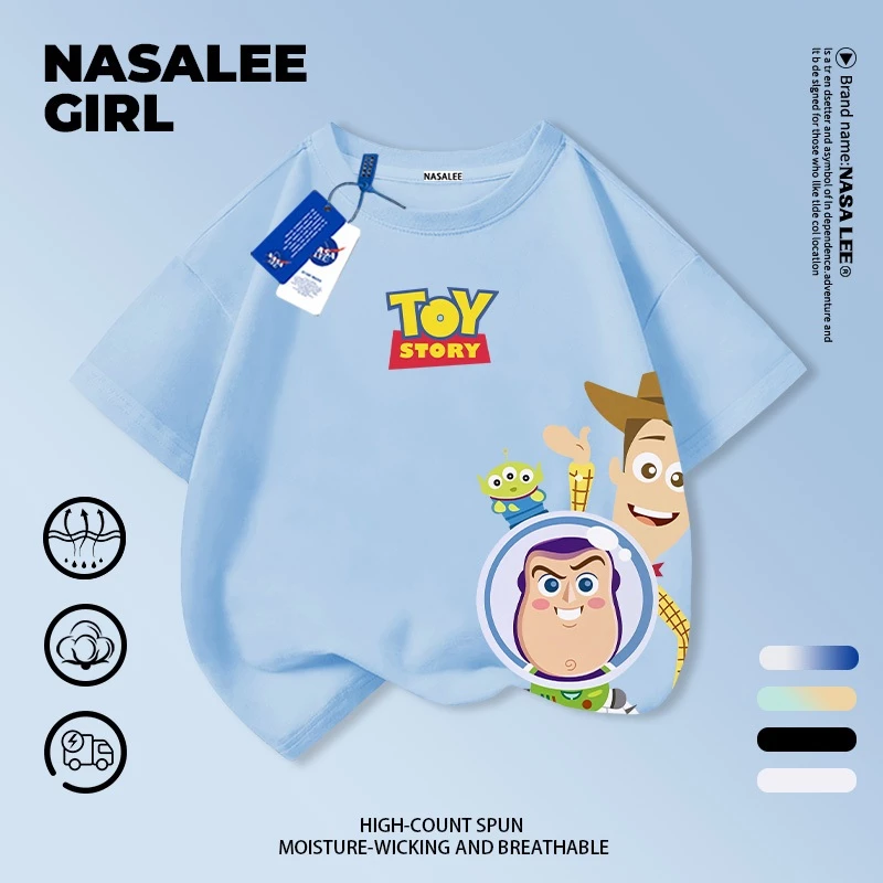 [จัดส่งในวันเดียวกัน] เด็กผ้าฝ้ายสีฟ้าเสื้อยืดการ์ตูนสนุกพิมพ์ฤดูร้อนเสื้อผ้าระบายอากาศแขนสั้นเหมาะสําหรับ 3-16 ชายหญิง