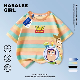 [จัดส่งในวันเดียวกัน] เด็กผ้าฝ้ายสีฟ้าเสื้อยืดการ์ตูนสนุกพิมพ์ฤดูร้อนเสื้อผ้าระบายอากาศแขนสั้นเหมาะสําหรับ 3-16 ชายหญิง