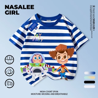 [จัดส่งภายในวันเดียว] เสื้อยืดการ์ตูนสีฟ้าและขาว สำหรับเด็กและเยาวชน อายุ 3-16 ปี ทำจากผ้าฝ้ายระบายอากาศ