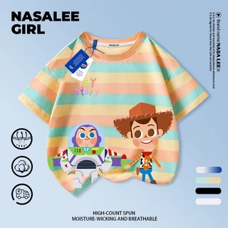 [จัดส่งภายในวันเดียว] เสื้อยืดการ์ตูนสีฟ้าและขาว สำหรับเด็กและเยาวชน อายุ 3-16 ปี ทำจากผ้าฝ้ายระบายอากาศ