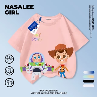 [จัดส่งภายในวันเดียว] เสื้อยืดการ์ตูนสีฟ้าและขาว สำหรับเด็กและเยาวชน อายุ 3-16 ปี ทำจากผ้าฝ้ายระบายอากาศ