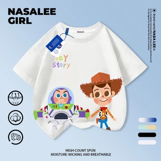 [จัดส่งภายในวันเดียว] เสื้อยืดการ์ตูนสีฟ้าและขาว สำหรับเด็กและเยาวชน อายุ 3-16 ปี ทำจากผ้าฝ้ายระบายอากาศ