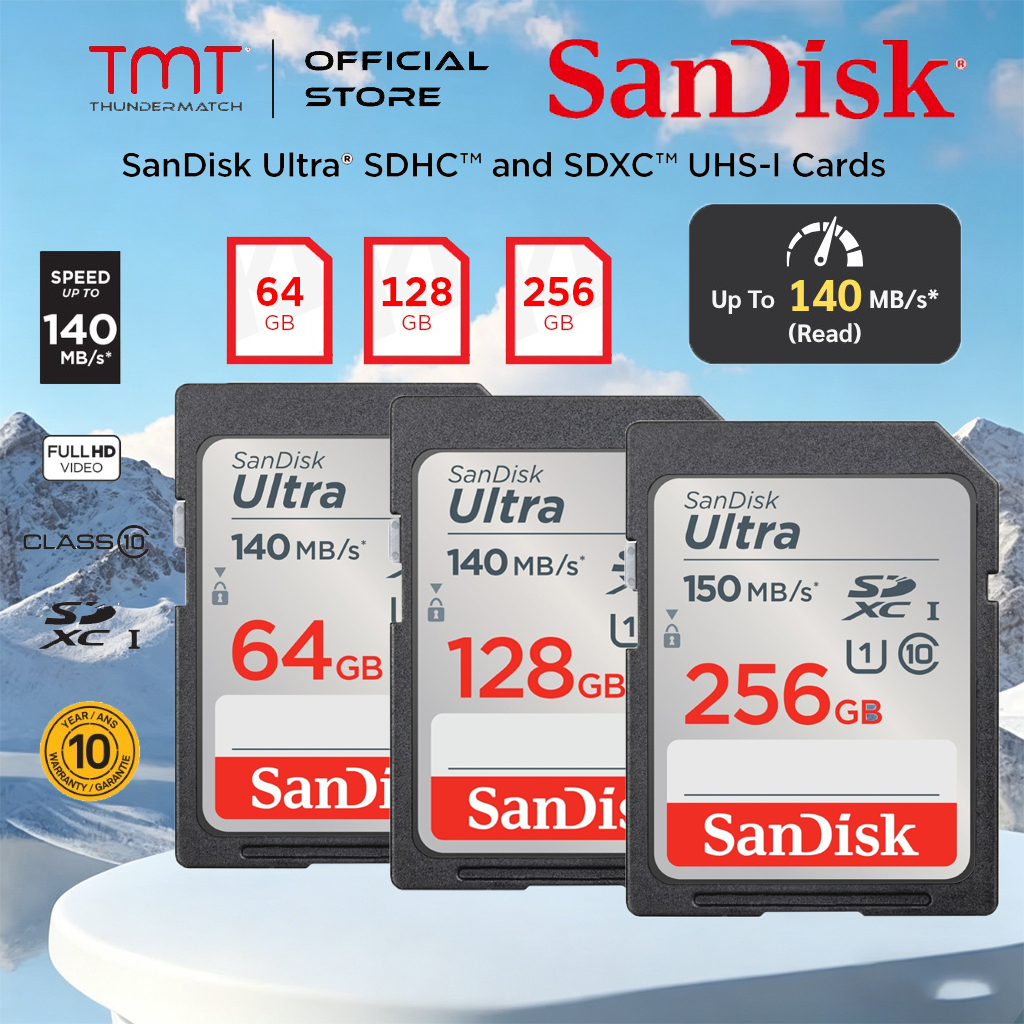 SanDisk Ultra SD Card Class10 U1 Speed Up to 150MB/s (SDSDUNB) 32GB - 512GB SDHC SDXC เมมโมรี่การ์ด 