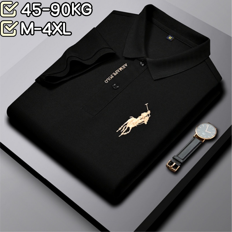 เสื้อโปโลผ้าไหมน้ำแข็งสำหรับผู้ชาย สไตล์สแลม핏 มีให้เลือกไซต์ M-4XL ใส่ได้น้ำหนัก 45-90 กก. เหมาะสำหรับการทำงานและพักผ่อนในหน้าร้อน