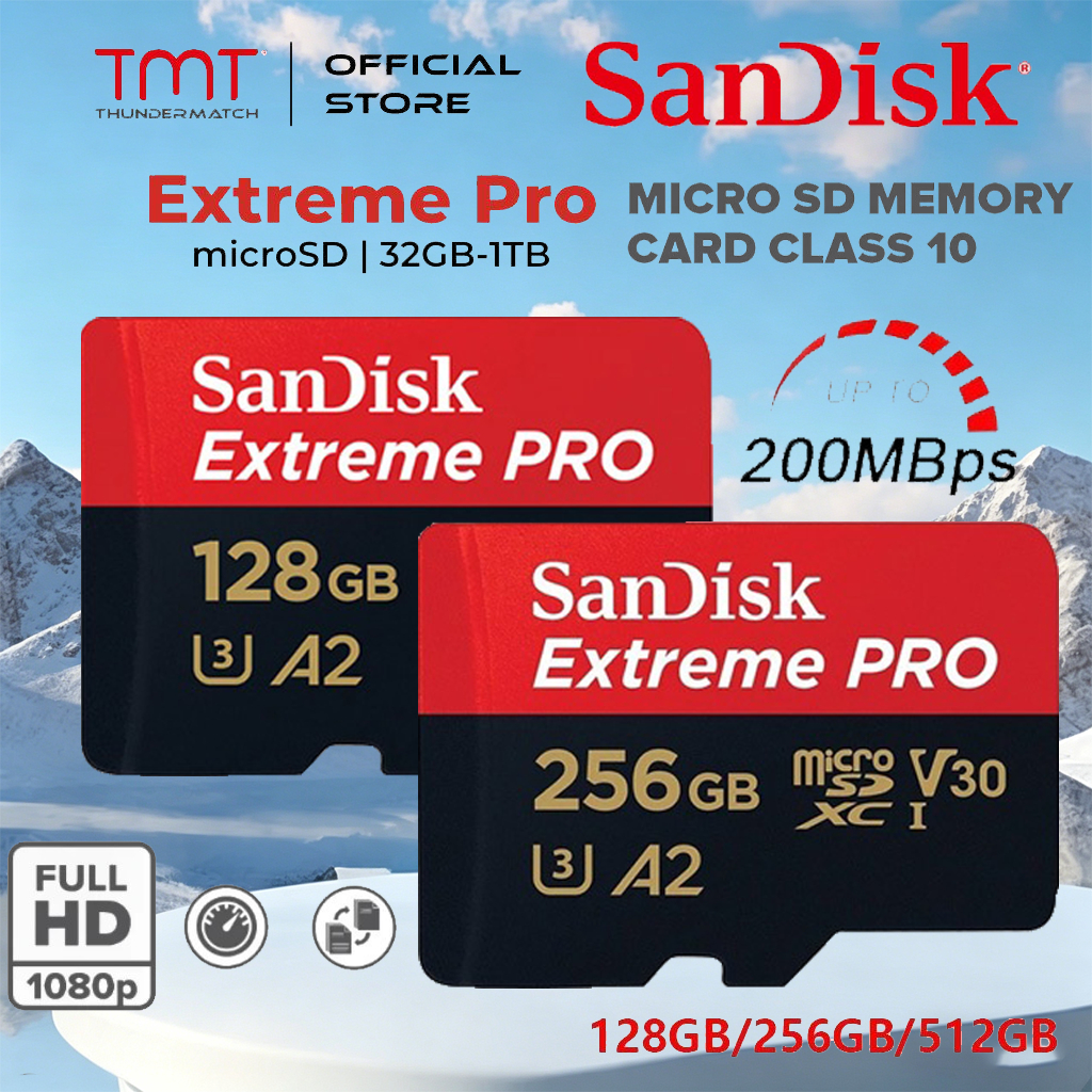 (ส่งด่วน) SANDISK Micro SDcard Extreme Pro 32GB/64GB/128GB/256GB (200MB) UHS-I V30 U3 เมม Memory card แท้ microSD Memory Card 128GB 256GB 512GB 1TB A2 V30 U3 C10 A2 200MB/s