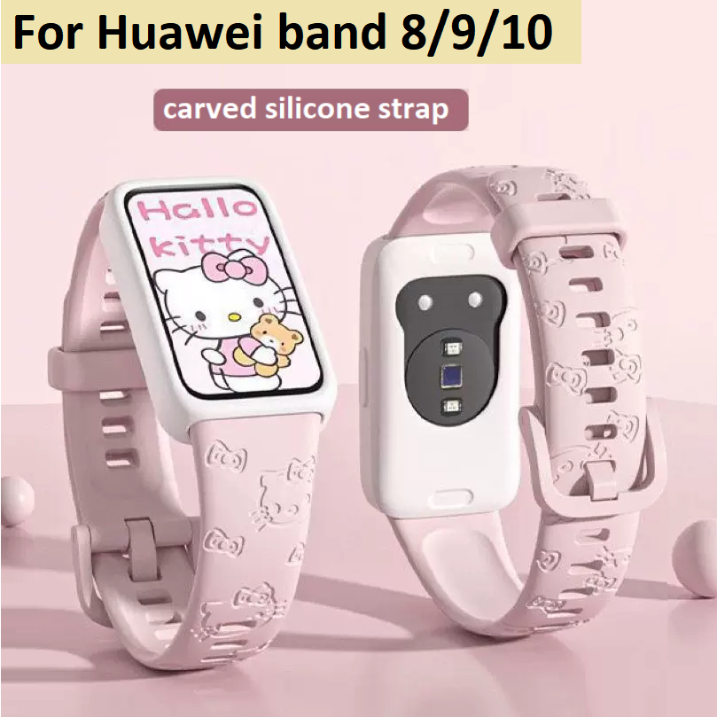 3D Carved Cat Watch Strap Case Compatible For Huawei Band 10 สาย Huawei Band 9 Strap เคส Huawei Band 8/8NFC/9/9NFC/ เคส Huawei Band 10 Case สาย Huawei Band 9 Strap Huawei band 8 สาย Watchband Huawei Band 8 Case Replacement สาย Huawei Band 10 Strap Case