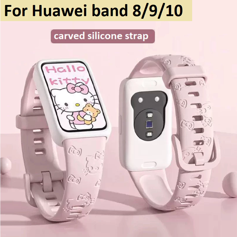 3D Carved Cat Watch Strap Case Compatible For Huawei Band 10 สาย Huawei Band 9 Strap เคส Huawei Band 8/8NFC/9/9NFC/ เคส Huawei Band 10 Case สาย Huawei Band 9 Strap Huawei band 8 สาย Watchband Huawei Band 8 Case Replacement สาย Huawei Band 10 Strap Case