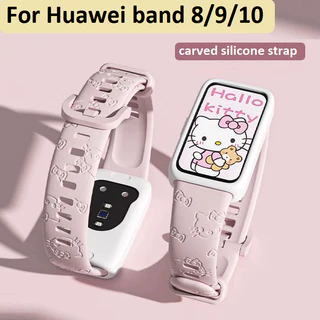 3D Carved Cat Watch Strap Case Compatible For Huawei Band 10 สาย Huawei Band 9 Strap เคส Huawei Band 8/8NFC/9/9NFC/ เคส Huawei Band 10 Case สาย Huawei Band 9 Strap Huawei band 8 สาย Watchband Huawei Band 8 Case Replacement สาย Huawei Band 10 Strap Case