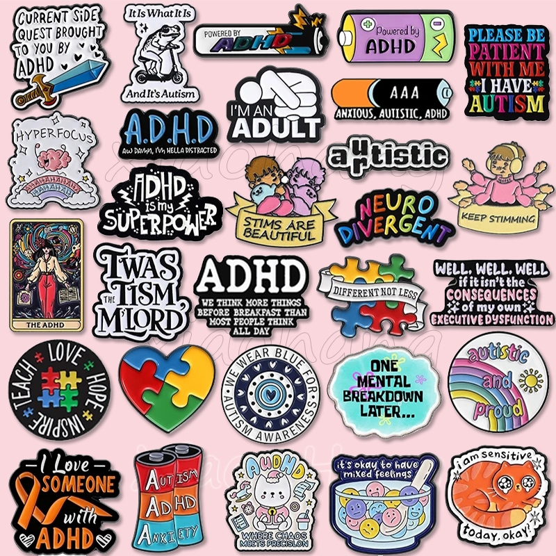 ADHD & ออทิสติก Series เคลือบ Pin Neuropussy เข็มกลัด-badge สำหรับสร้างความตระหนักรู้เรื่องสุขภาพจิตและเป็นของขวัญให้เพื่อน