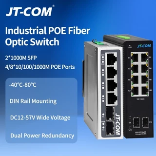 ทางอุตสาหกรรม Gigabit PoE Switch DIN Rail -40~85°C สวิตช์เครือข่าย Fiber 1/2 + 4/8 Ethernet Port PoE+ ปลั๊กแอนด์เพลย์สําหรับกล้องอุตสาหกรรมและกล้องวงจรปิด IP