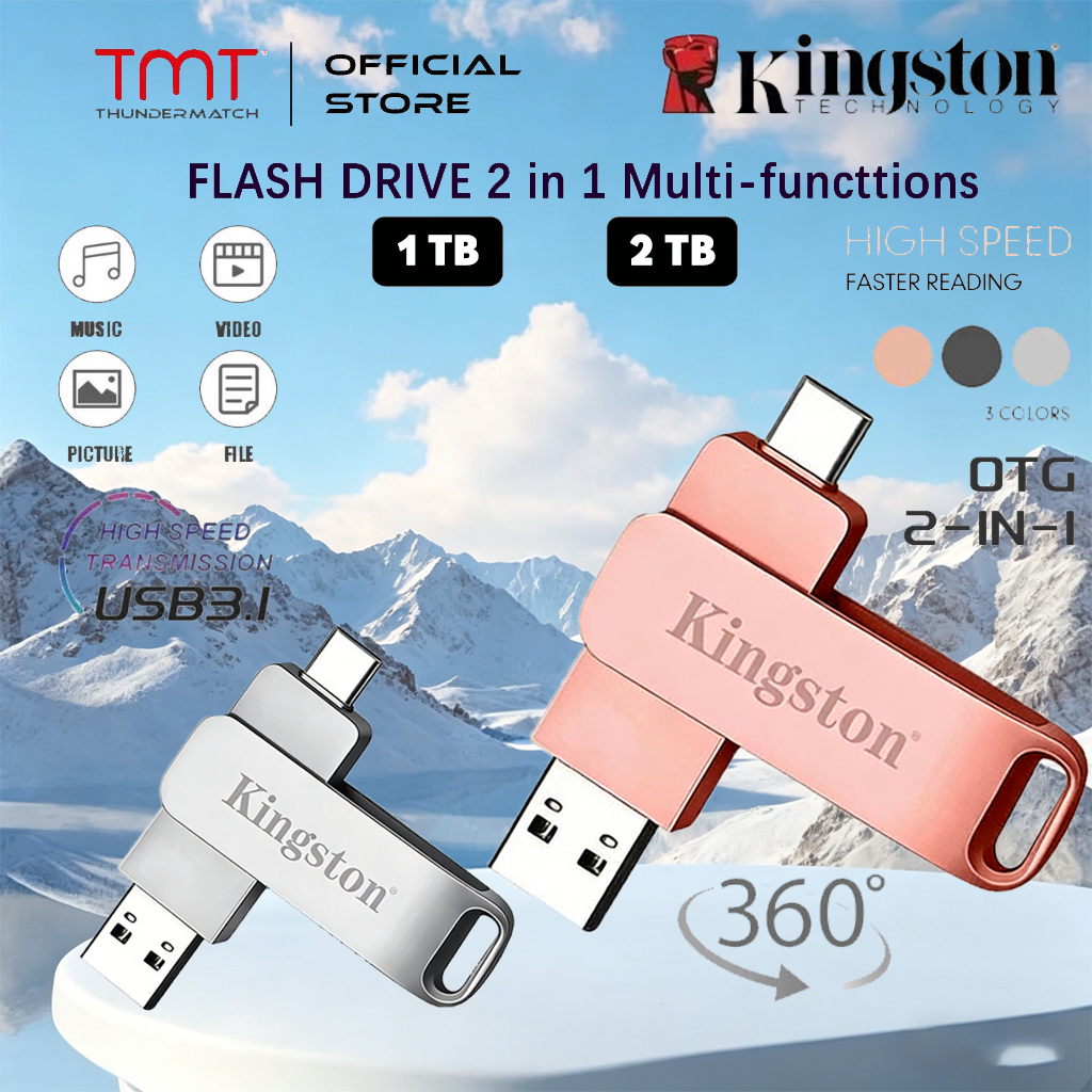 【รับประกัน 5 ปี】king/ston drive flash U Disk 2TB USB3.2 Type-c 4 in 1กันน้ํา ความเร็วสูง แฟลชไดรฟ์ แฟลชไดรฟ์โลหะ flashdrive Pendrive TYPE-C ใช้งานร่วมกับ i/Ph/one 15 คอมพิวเตอร์ Digital