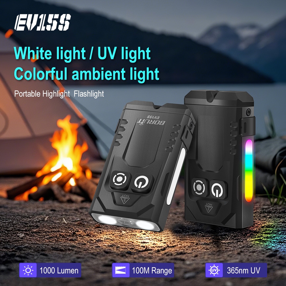 BORUIT EV15S แสงสว่าง 1000LM UV RGB 365nm มีไฟข้างและแม่เหล็ก IP65 กันน้ํา