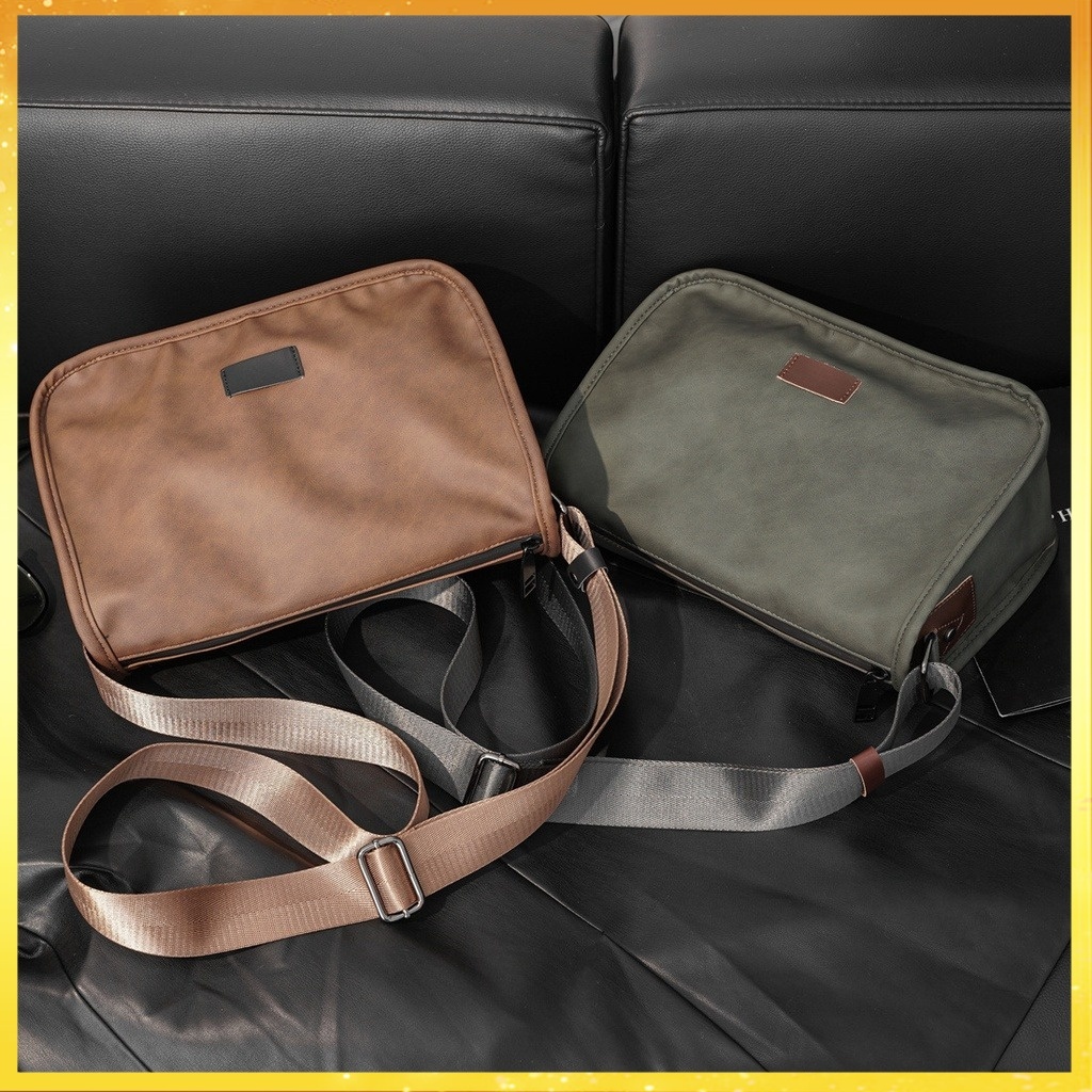 Nubuck หนัง Retro Crossbody กระเป๋าฤดูร้อน Commuter กระเป๋าสี่เหลี่ยมเล็กผู้ชายสะพายไหล่กลางแจ้งขี่จักรยาน Crossbody กระเป๋า