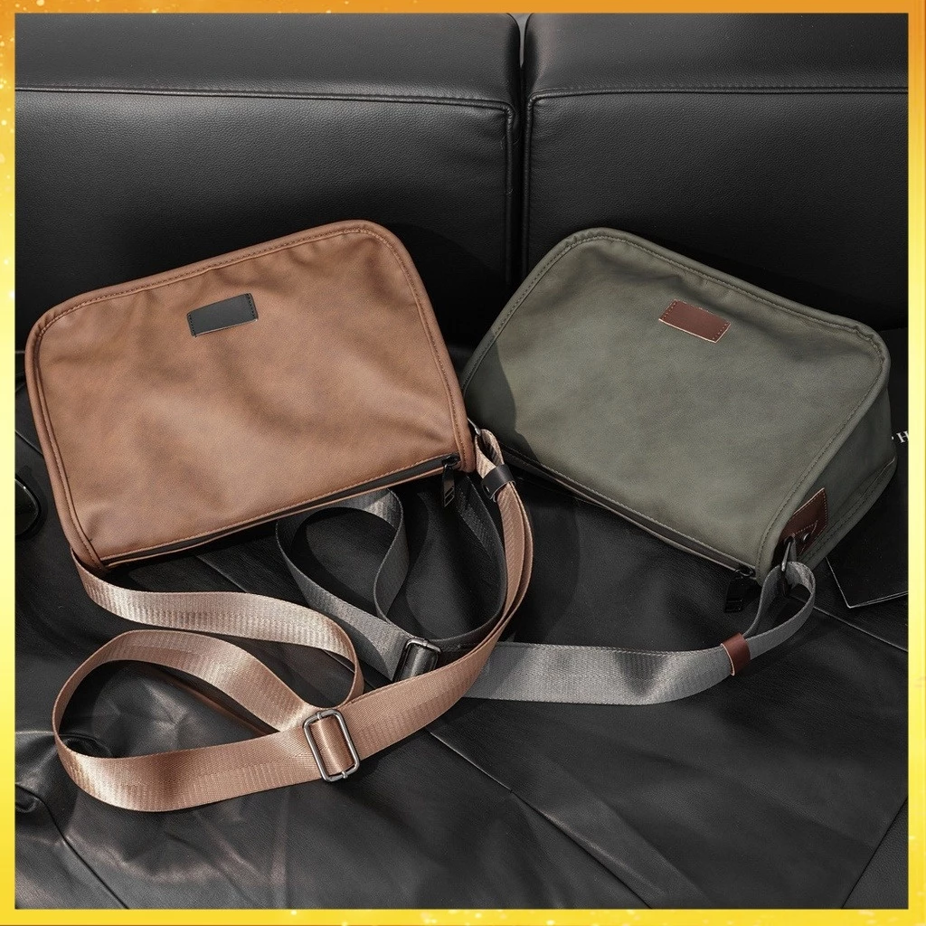 Nubuck หนัง Retro Crossbody กระเป๋าฤดูร้อน Commuter กระเป๋าสี่เหลี่ยมเล็กผู้ชายสะพายไหล่กลางแจ้งขี่จักรยาน Crossbody กระเป๋า