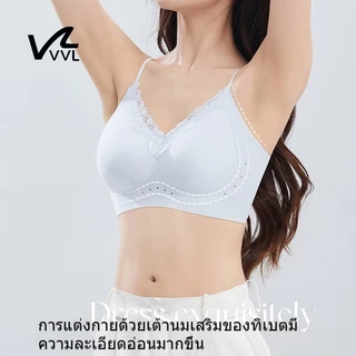 VVLWomen Lace Seamless Wireless Bra, Breathable Thin Strap Bralette, All-day Comfort Push Up ชุดชั้นใน