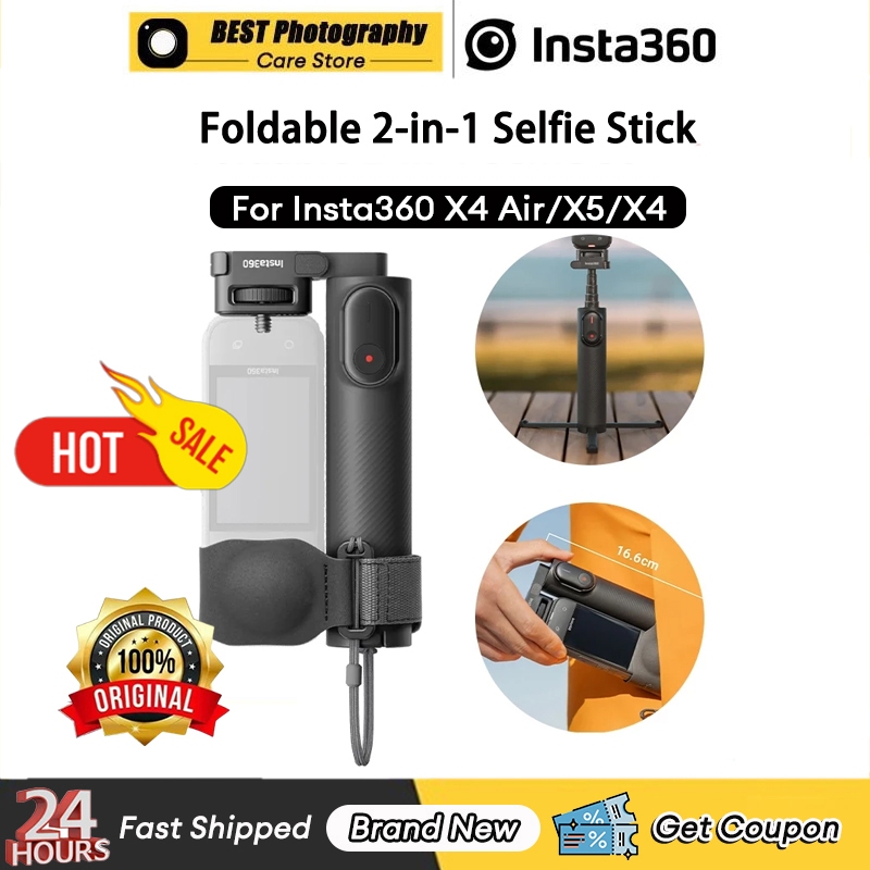 【🇹🇭 24h กรุงเทพฯ】Original Insta360 Foldable 2-in-1 Selfie Stick ขาตั้งกล้อง 1/4 "Mount รีโมทคอนโทรล Grip Wand สําหรับ Insta360 X4 Air/X5/X4 อุปกรณ์เสริม