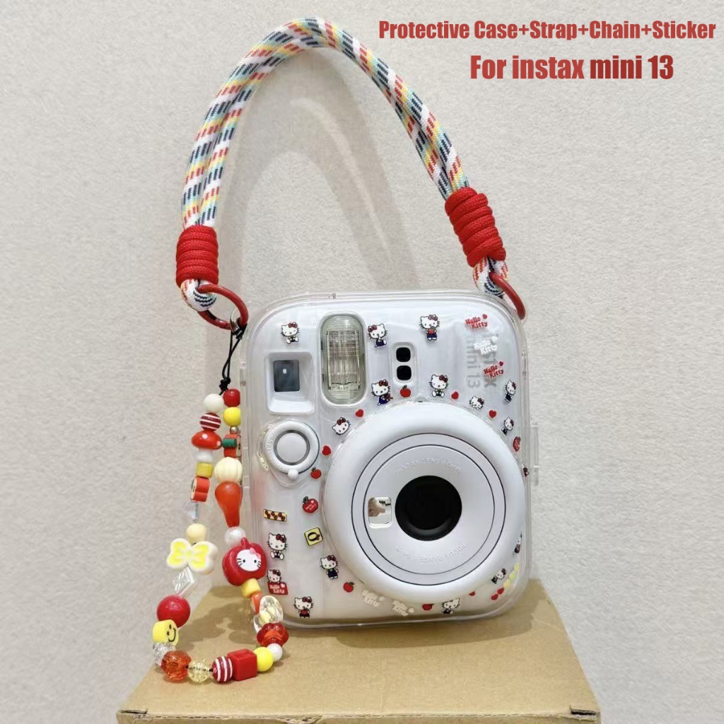 [ใหม่] Fujifilm Instax Mini 13 Camera Case Transparent Cover with Strap+Chain+Sticker mini13 Case