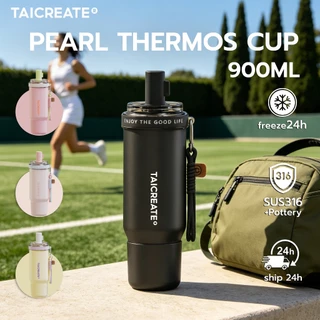 TaiCreate® แก้วน้ําสุญญากาศ Pearl Cup Tumbler 900ML/30oz เก็บความเย็น และร้อน อเนกประสงค์ พร้อมหลอดดูด 316L เคลือบเซรามิก 24hเก็บอุณหภูมิร้อนเย็น การเดินทาง กิจกรรมกลางแจ้ง