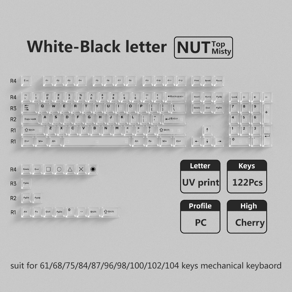 Meta 122keys PC Misty Pink Keycaps Keycaps Clear Cherry Profile สําหรับ 60/65/68/75/98/100/102/104 คีย์บอร์ดเครื่องกล