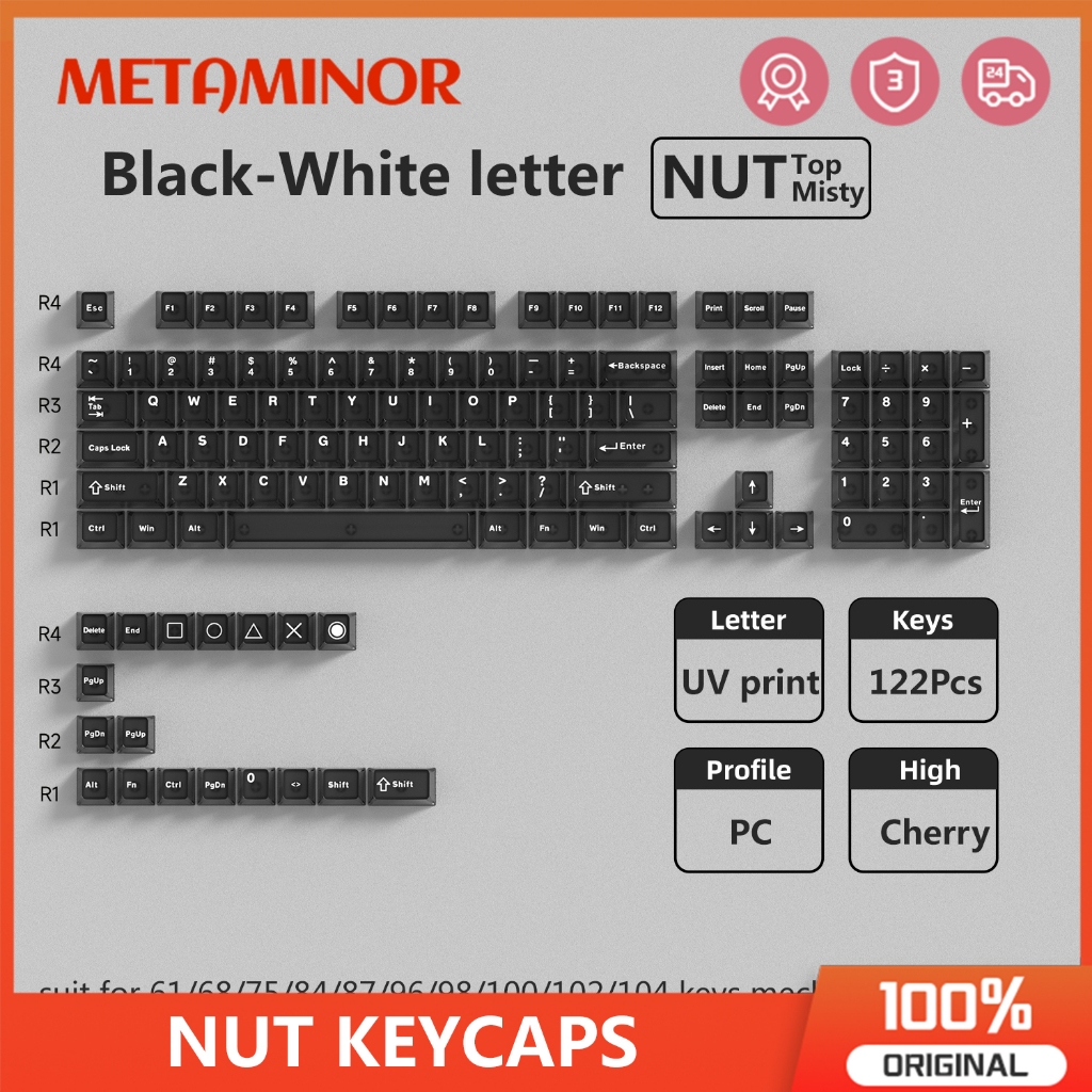 Meta 122keys Nut PC Misty Keycaps โปรไฟล์เชอร์รี่ Keycaps สําหรับ 60/65/68/75/98/100/104 คีย์บอร์ด Nut65