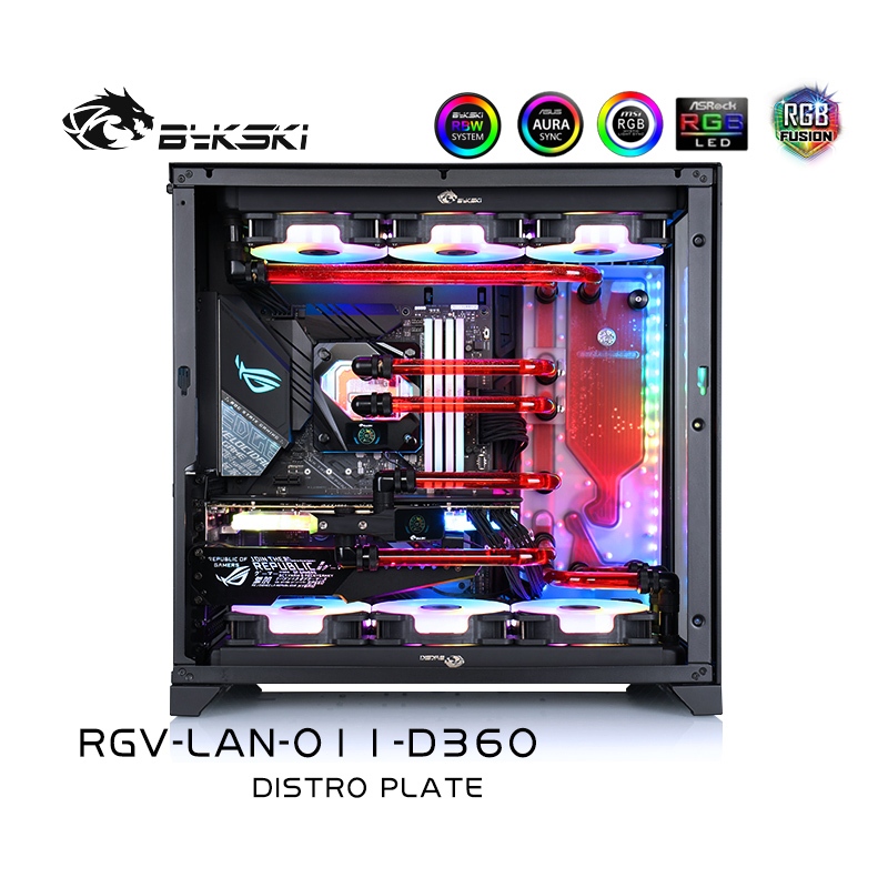 Bykski RGV-LAN-O11-D360 แผ่นกระจาย Waterway Board / Manifold สําหรับ Lian Li O11 Dynamic Chassis (รุ