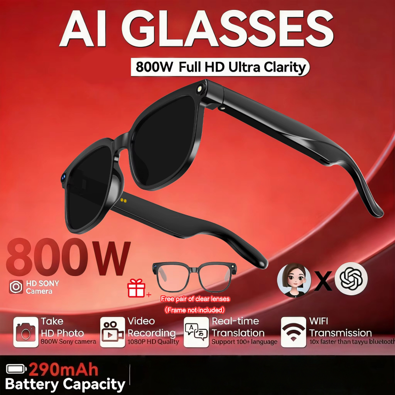 แว่นตาอัจฉริยะ AI ใหม่ AISmart 800W HD Cam รองรับบลูทูธ ฟังเพลง นำทาง และเล่นเกม