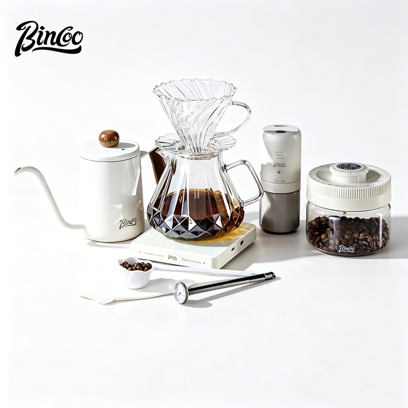 BINCOO มือ Brewing กาแฟชุด V60 Dripper พร้อมแก้ว Pour-Over หม้อเครื่องบดกาแฟด้วยตนเองอุปกรณ์เสริมกาแ