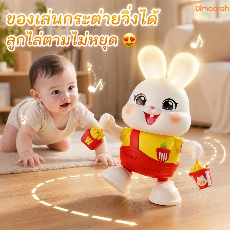 ของเล่นเด็ก กระตุ้นคลาน กระต่ายเต้นได้ มีเสียงเพลง ไฟ LED วิ่งอัตโนมัติ ชาร์จ USB ของเล่นเด็กทารก