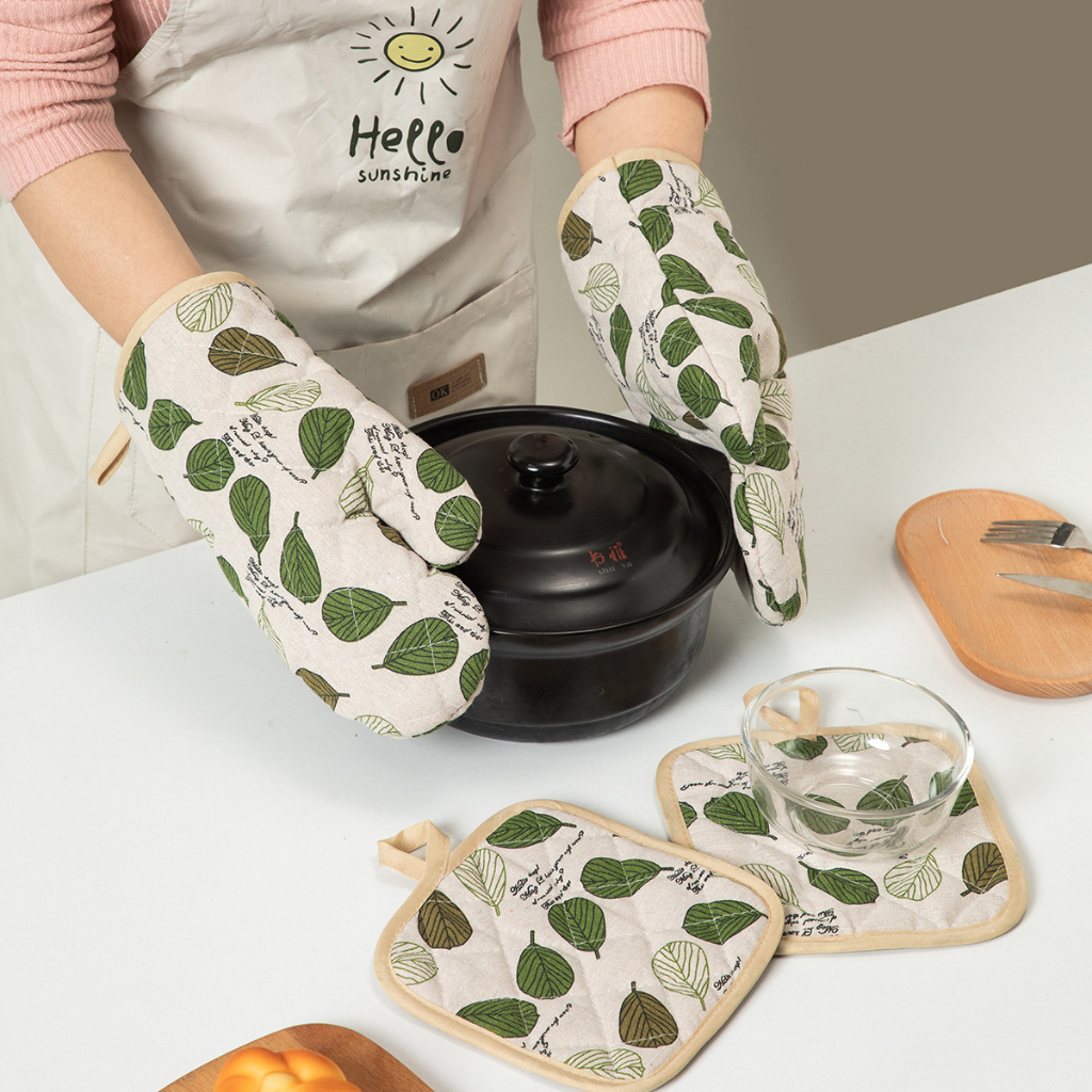ถุงมือกันความร้อน ถุงมือกันร้อน ถุงมือเตาอบ/ไมโครเวฟ กันลื่น Green leaf style ราคา ถูกที่สุด ดีลบีเคเค แกลเลอรีภาพที่ 8