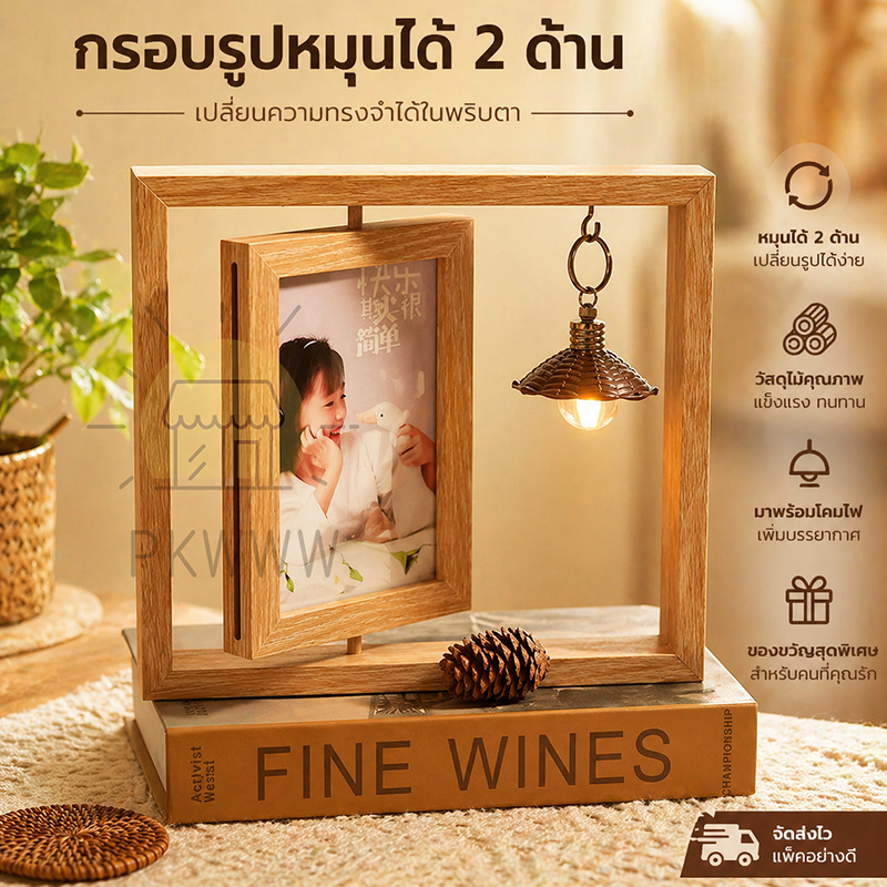 กรอบรูปกลวง สไตล์นอร์ดิก ไม้แห้งDIYกลวงวางนอน เป็นของตกแต่งบ้าน ของขวัญวันเกิด มีหลอดไฟ สามารถให้แสงสว่างได้