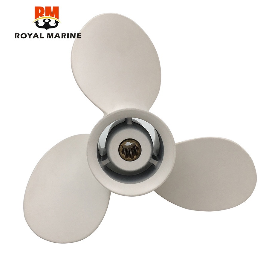 63V-45945-00-EL ใบพัดนอก 9 1/4 x 9-J อลูมิเนียมสําหรับ Yamaha 9.9-15HP สีขาว 3 ใบมีด 8 Spline ฟัน R-