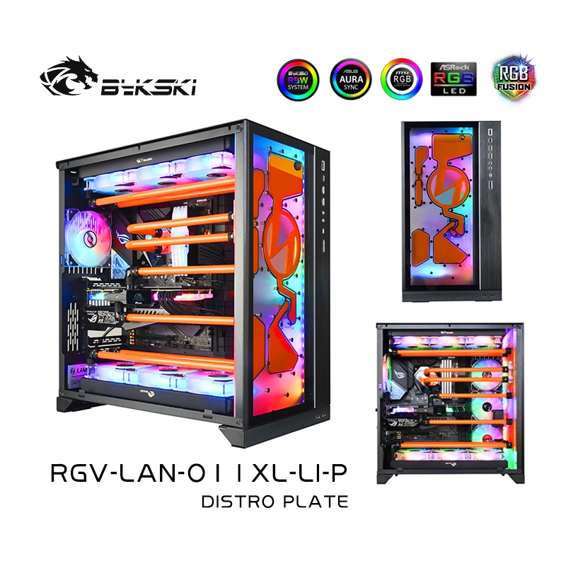 Bykski RGV-LAN-O11XL-LI-P แผ่นกระจายด้านหน้า Waterway Board / Manifold Solution สําหรับ Lian Li O11 