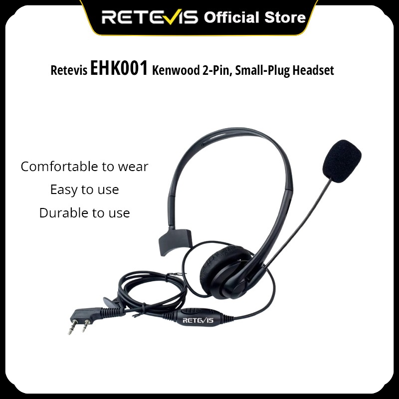 Retevis ชุดหูฟังเครื่องส่งรับวิทยุเหนือศีรษะพร้อมไมโครโฟนบูม Kenwood 2 พินสําหรับ Baofeng UV-5R วิทยุสองทาง