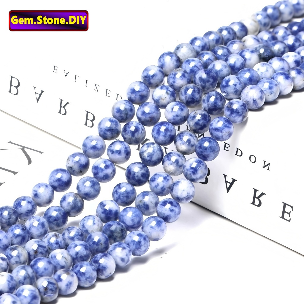 Blue Dot Jasper หินธรรมชาติและลูกปัดคริสตัลสำหรับสร้อยข้อมือ สร้อยคอ และเครื่องประดับ DIY