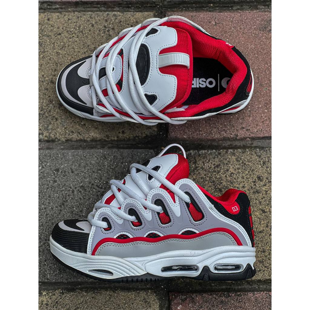 Osiris D3 Wht Blk Red Knight 3M สะท้อน Hip Hop คู่ Full Air Cushion Jumbo Street รองเท้าสเก็ตบอร์ด R