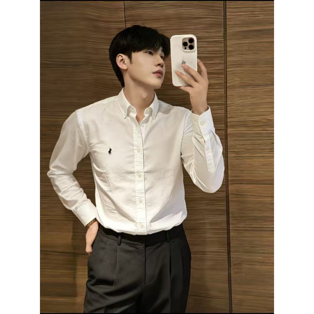 เสื้อเชิ้ต Oxford Spinning เสื้อเชิ้ตแขนยาวผู้ชายฤดูใบไม้ผลิฤดูร้อนธุรกิจลําลองปกติดกระดุมด้านบน