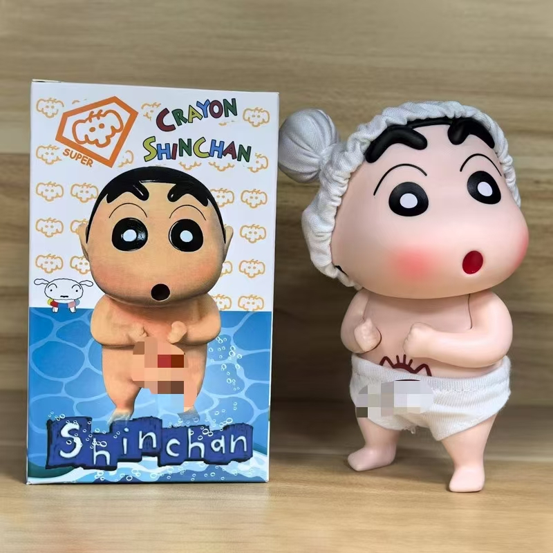 เครยอนชินจังการ์ตูนน่ารักของเล่นรูปชนิดบรรจุกล่องหมวกอาบน้ําชุดชั้นในโต๊ะเครื่องประดับสะสมรูปการกระทําของขวัญชินจังอาบน้ําเวลาธีม