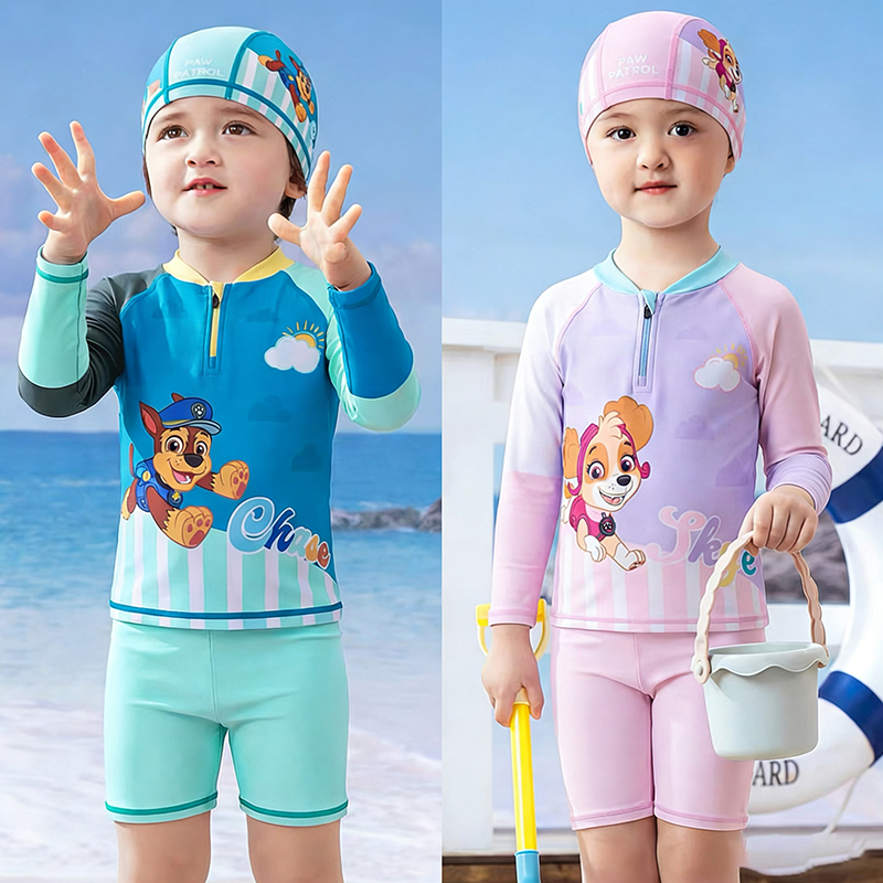 ชุดว่ายน้ำ Paw Patrol แขนยาวสำหรับเด็ก พร้อมกางเกงขาสั้น ป้องกันรังสียูวี สวมใส่งานเล่นหน้าร้อน