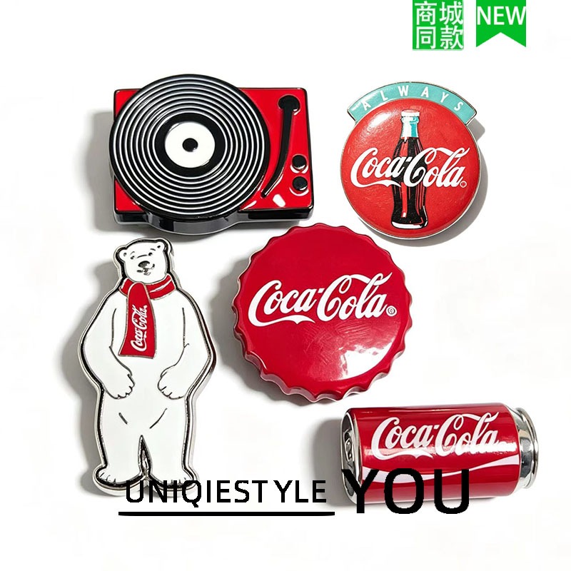 สไตล์ใหม่รองเท้าหัวเข็มขัดหลุมรองเท้าดอกไม้อุปกรณ์เสริม DIY ที่ถอดออกได้โลหะเนื้อ Coca-Cola 5 ชิ้นชุ