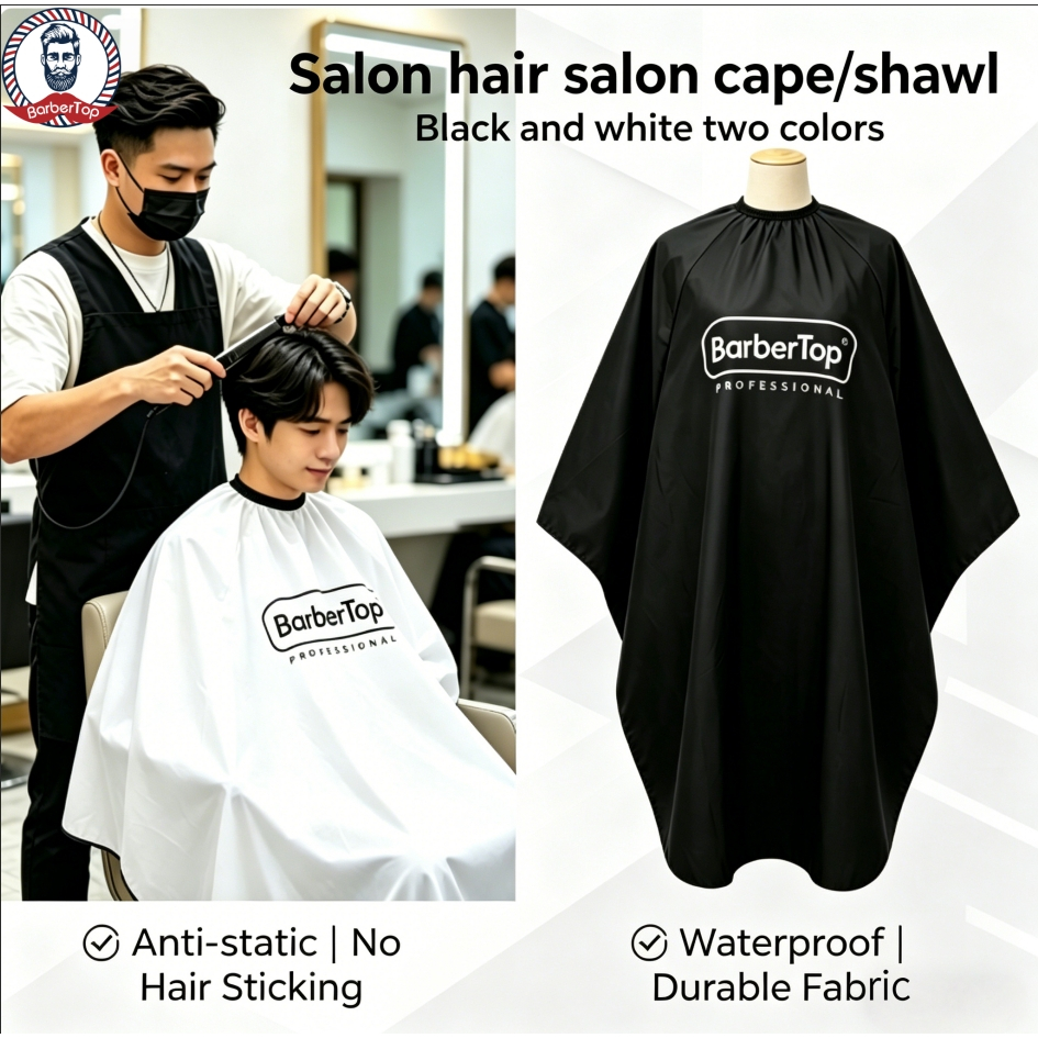 จุดในสต็อก#Barber ตัดผมเคปตัดผมผ้ากันเปื้อนไม่ติดผมกันน้ําป้องกันไฟฟ้าสถิตมืออาชีพร้านทําผมตัดผมผ้าเสื้อคลุมร้านทําผมสีดําผ้ากันเปื้อนกันน้ําร้านทําผมเสื้อคลุม