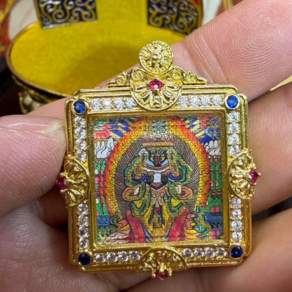 Consecration Dharma Objects-Zakilam 2 ซม.มือวาด Tangka เงิน-Gathering Fortune Treasury Exorcisting E